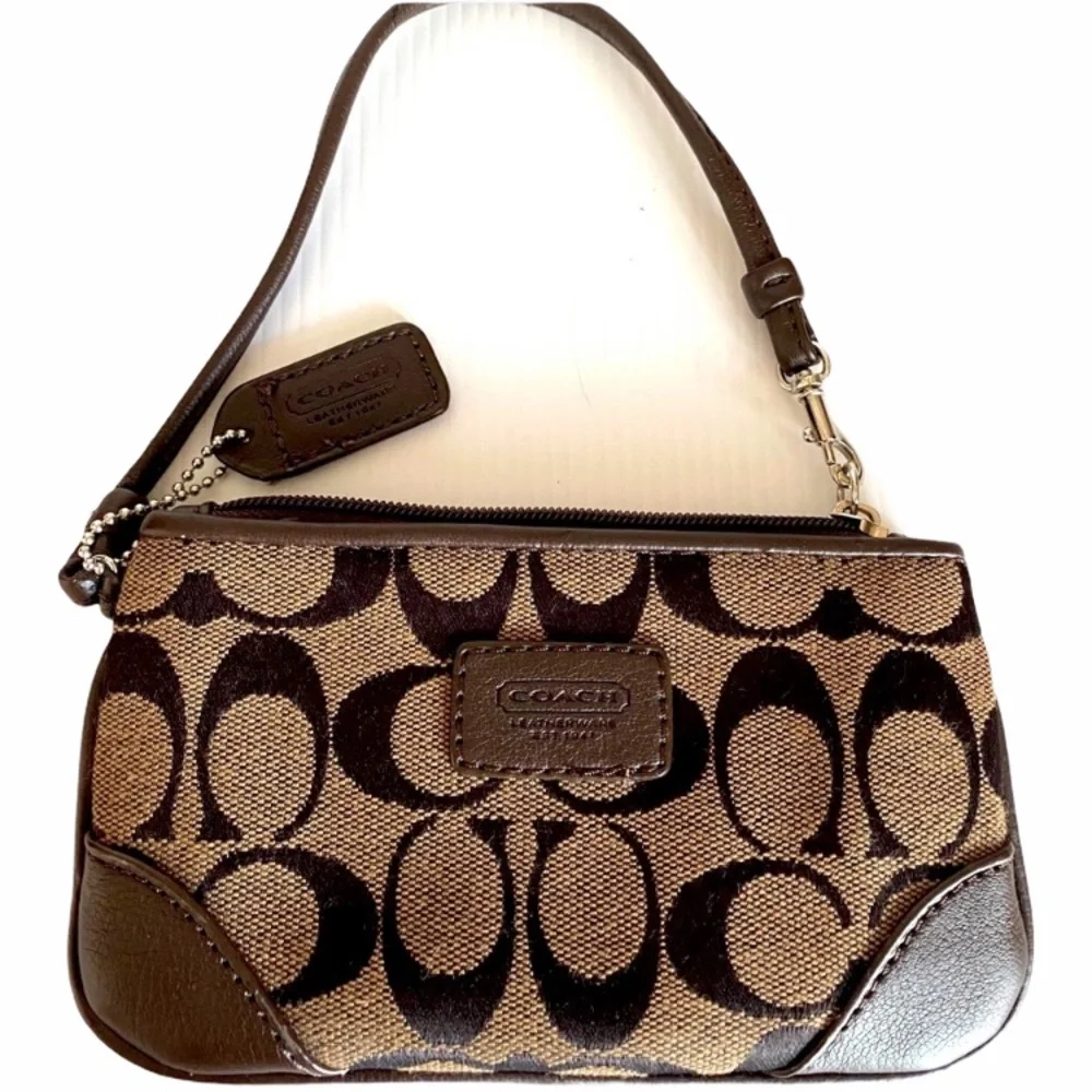 Coach Wristlet Purse Luxury Signature Monogram Classic CC Print Neutral Brown